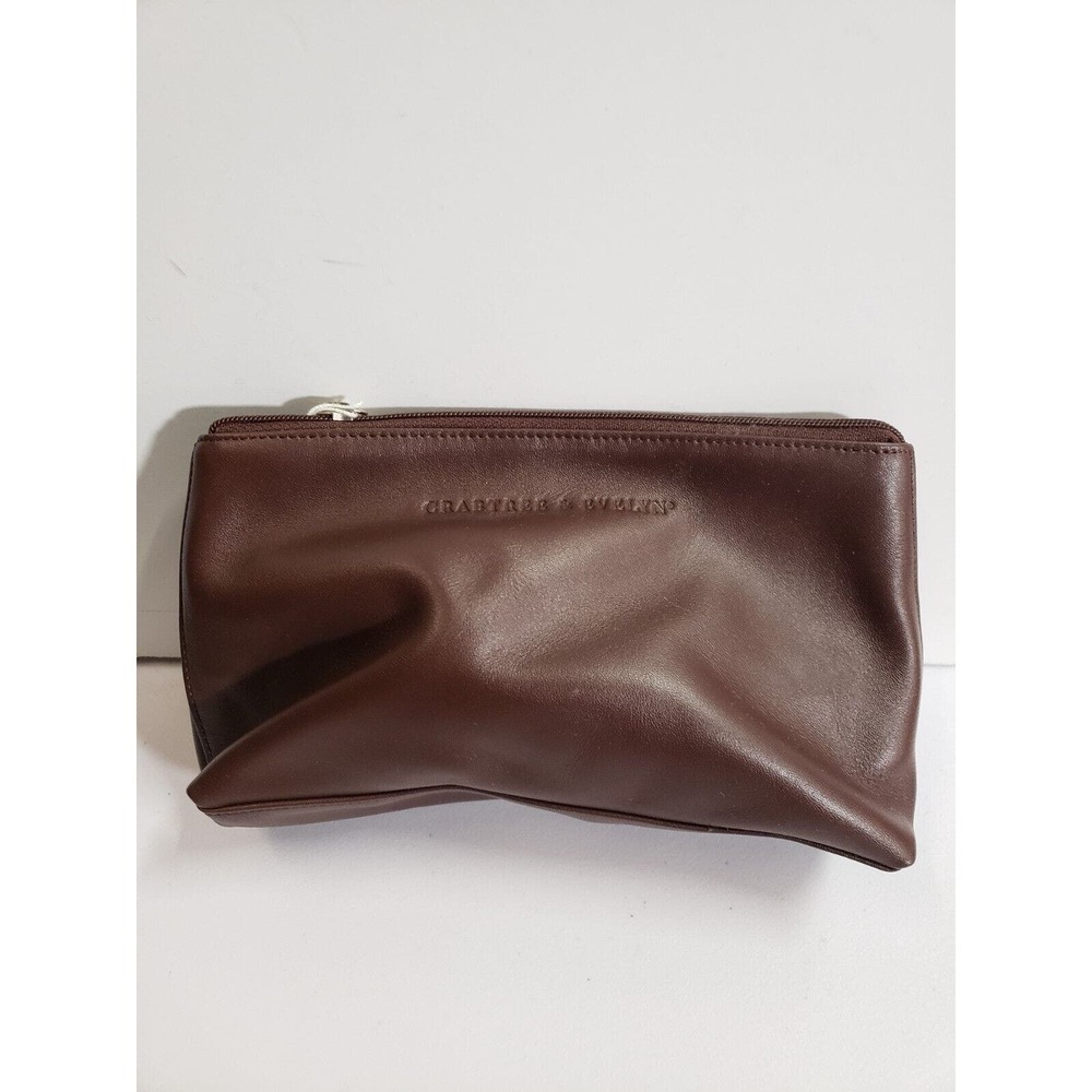 Crabtree & Evelyn Handbag Womens Brown Leather Zipper Travel Clutch Pouch Tote